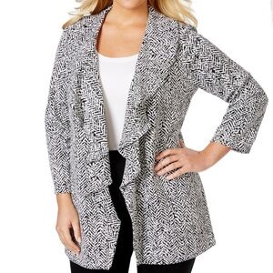 Calvin Klein Drape-Front Ruffle Blazer Intarsia Herringbone Black & White Size 2